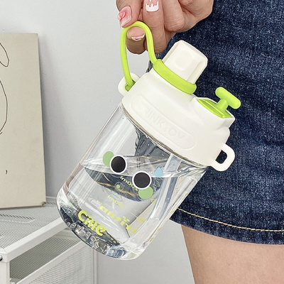 Customer's Logo Water Bottle Cute Expression Juice Straw Cup with High Aesthetic Value