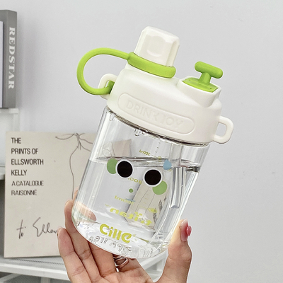 Customer's Logo Water Bottle Cute Expression Juice Straw Cup with High Aesthetic Value