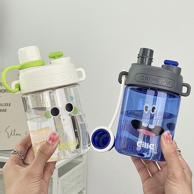 Customer's Logo Water Bottle Cute Expression Juice Straw Cup with High Aesthetic Value