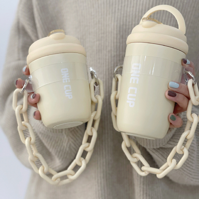 Custom Logo Straw Cup Insulated Aesthetic Hand-Held Chain Water Cup for Employee Gifts