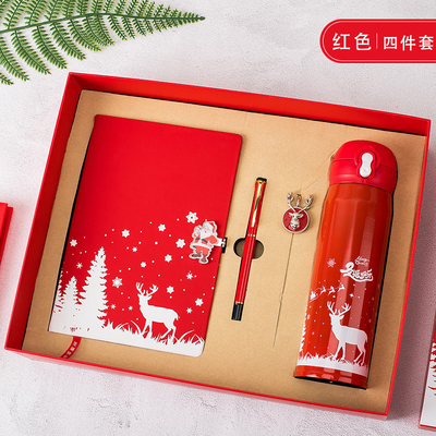 Christmas Gift Box Set of 4 Notebook Bookmark Pen Thermos UV Printing 1 Color Graphics