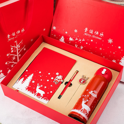 Christmas Gift Box Set of 4 Notebook Bookmark Pen Thermos UV Printing 1 Color Graphics