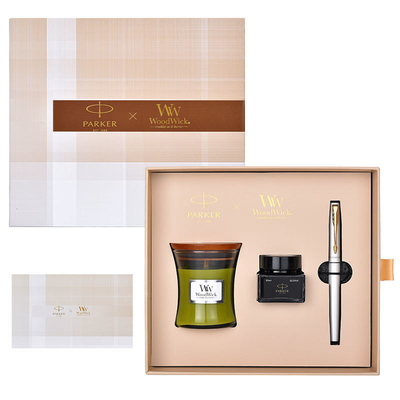 Exclusive Father's Day Gift Wycombe Abbey XL White Gold Pen WoodWick Aromatherapy Set
