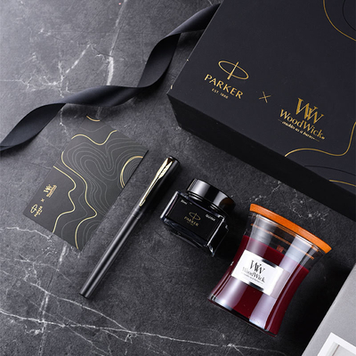 XL Entry-Level Black Gold Ink Pen WoodWick Aromatherapy Black Gift Set for Anniversary