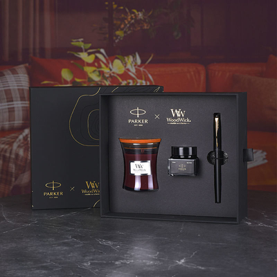 XL Entry-Level Black Gold Ink Pen WoodWick Aromatherapy Black Gift Set for Anniversary
