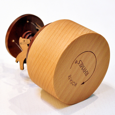 Year Mini Carousel Lucky Cat Music Box Solid Wood Cake Music Box Decoration Birthday Gift
