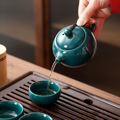 Elegant Chinese Tea Set Celadon Shih Tzu Pot with 4 Cups and Sandalwood Incense Burner