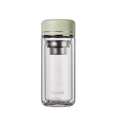 Practical High Borosilicate Double-Layer Glass Cup with Tea Partition and UV Printing