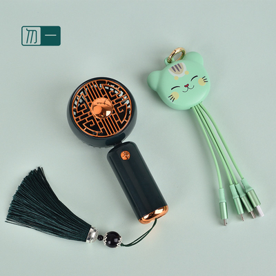 Silk Screen Printing -Chic Business Gift Box with Small Fan and Zhaocai Cat Data Line