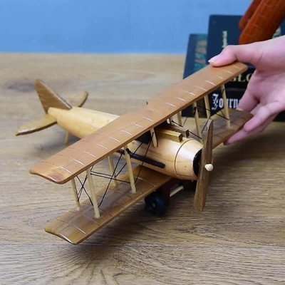 Silk Screen Printing Vintage Wooden Aircraft Model for Creative Home Desktop Decoration