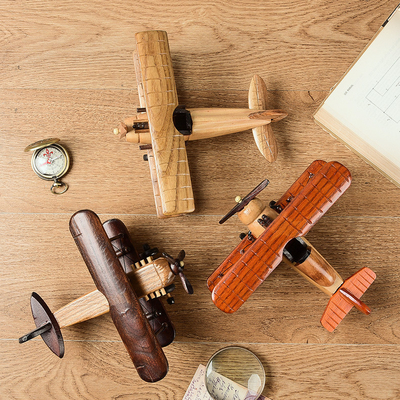 Silk Screen Printing Vintage Wooden Aircraft Model for Creative Home Desktop Decoration
