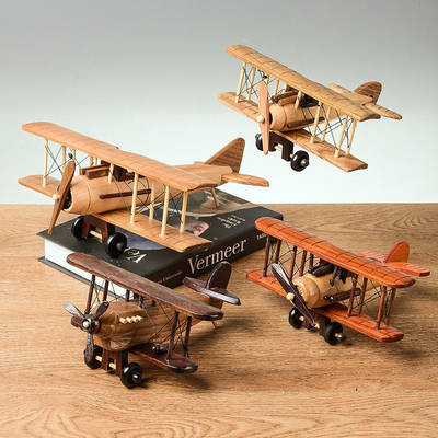 Silk Screen Printing Vintage Wooden Aircraft Model for Creative Home Desktop Decoration
