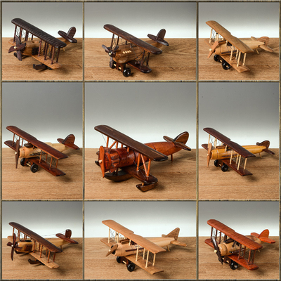 Silk Screen Printing Vintage Wooden Aircraft Model for Creative Home Desktop Decoration