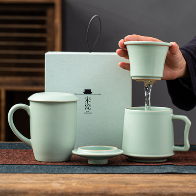 Elegant Ceramic Tea Cup Set for Office Tea Making and Water Filtering Perfect Business Gift