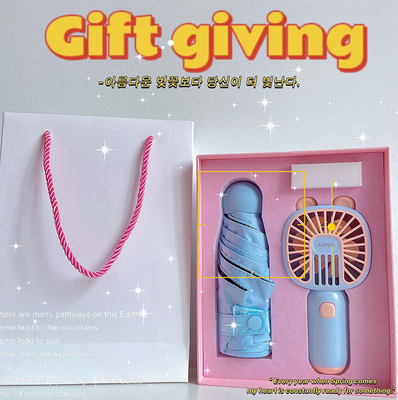 Novelty Gifts Cool Summer Business Gift Box Set Cartoon Handheld Fan Umbrella