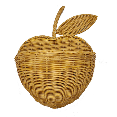 Silk Screen Printing Handmade Rattan Woven Apple Storage Basket for Home Organization