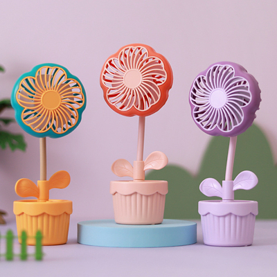 Office Products Rechargeable Potted Plant Fan in Cute Cartoon Flower Design for Summer