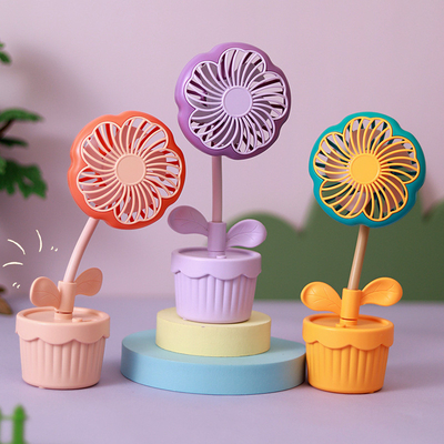 Office Products Rechargeable Potted Plant Fan in Cute Cartoon Flower Design for Summer