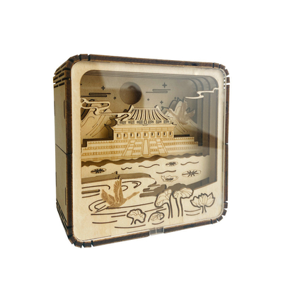 Museum Moonlight -Chic Wooden Carving Lamp A Unique 3D Nightlight with Color Printing