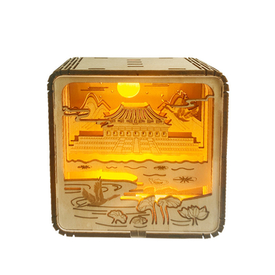 Museum Moonlight -Chic Wooden Carving Lamp A Unique 3D Nightlight with Color Printing