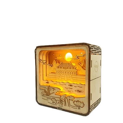 Museum Moonlight -Chic Wooden Carving Lamp A Unique 3D Nightlight with Color Printing