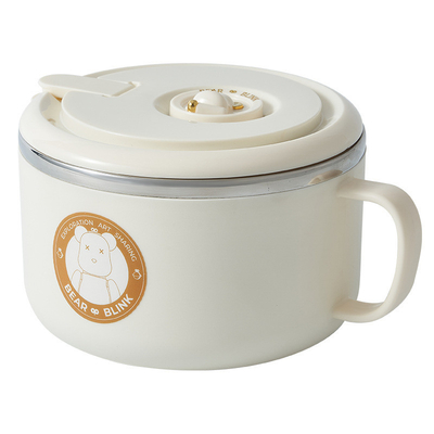Instant Noodle Bowl with Lid Stainless Steel Draining and Soaking 1 Color Printing