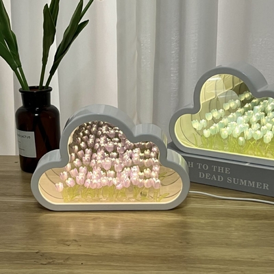 Handmade DIY Cloud Tulip Mirror Night Lamp One Object Two Uses Ideal for Novelty Gifts