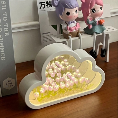 Handmade DIY Cloud Tulip Mirror Night Lamp One Object Two Uses Ideal for Novelty Gifts