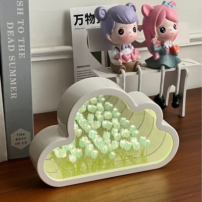 Handmade DIY Cloud Tulip Mirror Night Lamp One Object Two Uses Ideal for Novelty Gifts