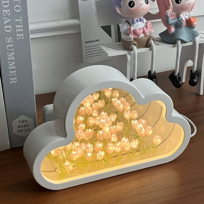 Handmade DIY Cloud Tulip Mirror Night Lamp One Object Two Uses Ideal for Novelty Gifts