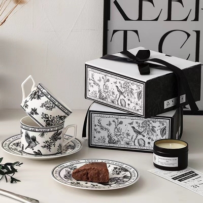 Add a Pop of Color to Your Gifts with this French Retro Style Coffee Cup and Plate Set