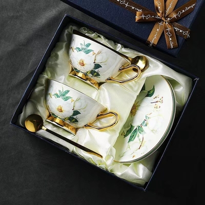 European Coffee Cup Set Bone Porcelain Flower Tea Cup Ceramic for Chic Usage Scenarios