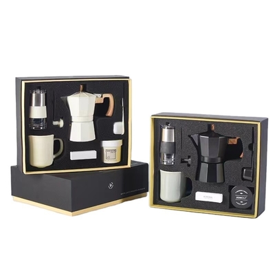 Silk Screen Printing Coffee Gift Box with Mocha Pot Six Piece Set and Hand Grinder