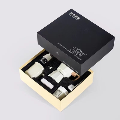 Silk Screen Printing Coffee Gift Box with Mocha Pot Six Piece Set and Hand Grinder