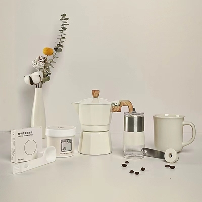 Silk Screen Printing Coffee Gift Box with Mocha Pot Six Piece Set and Hand Grinder