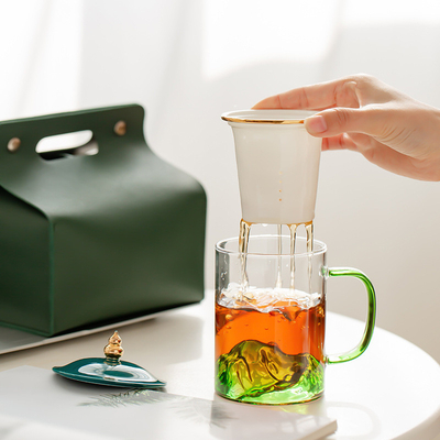 Dragon Boat Festival Gift Guan Shan Cha Shui Separation Glass Cup for Office and Home