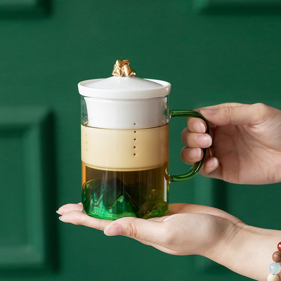 Dragon Boat Festival Gift Guan Shan Cha Shui Separation Glass Cup for Office and Home