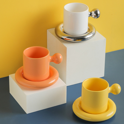 Exquisite Nordic Candy Egg Handle Ceramic Cup and Plate Set for Company Employee Gift