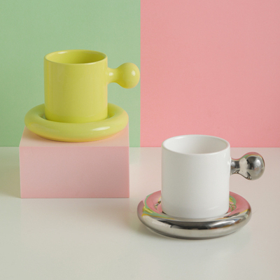 Exquisite Nordic Candy Egg Handle Ceramic Cup and Plate Set for Company Employee Gift
