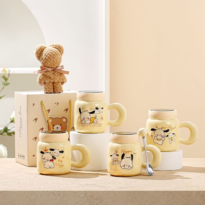 Silk Screen Printed Mug Set Ceramic Colorful Graphics Design Perfect for Any Occasion