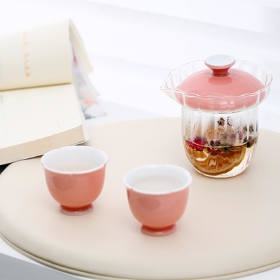 Hotel and Resort Sakura Pink Glass Travel Tea Set Portable Tea Bag One Pot Two Cups Goddess Day Souvenir Gifts