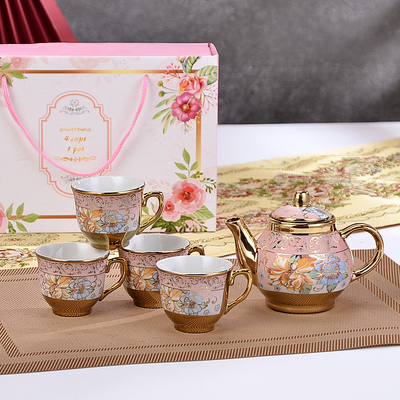 Silk Screen Printed Ceramic Set European Style with Gold-plated Coffee Cup and Dish