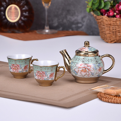Silk Screen Printed Ceramic Set European Style with Gold-plated Coffee Cup and Dish