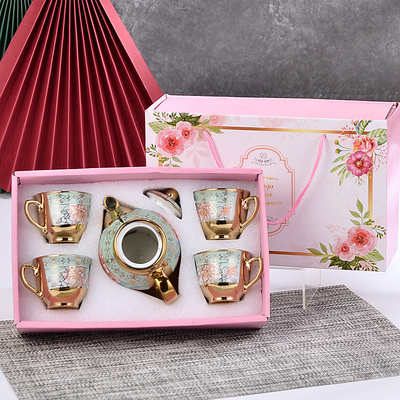 Silk Screen Printed Ceramic Set European Style with Gold-plated Coffee Cup and Dish