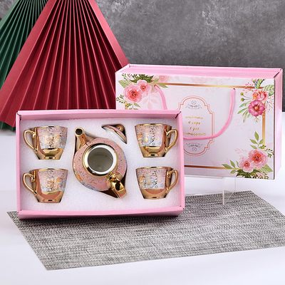 Silk Screen Printed Ceramic Set European Style with Gold-plated Coffee Cup and Dish