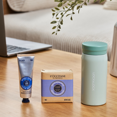 C Lock Thermos Mug L'Occitane Soap Hand Cream Set Ideal for Hotel and Resort Guests