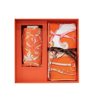 Presentation Gift Set Chinese Scarf Five-Fold Umbrella Set Made of 100% Mulberry Silk
