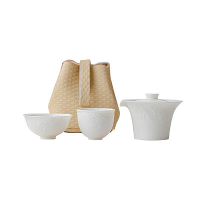 Customizable White Porcelain Banana Leaf Embossed Tea Set Perfect for April Fool's Day