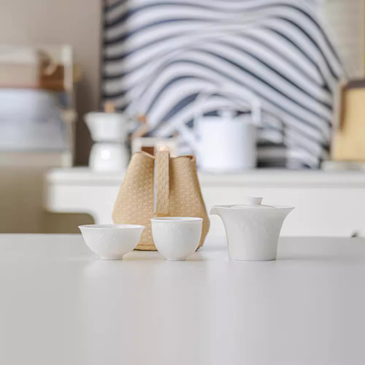 Customizable White Porcelain Banana Leaf Embossed Tea Set Perfect for April Fool's Day