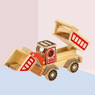 Travel Agency Decor Essential Handmade Wooden Bulldozer Model with 2 Color Print